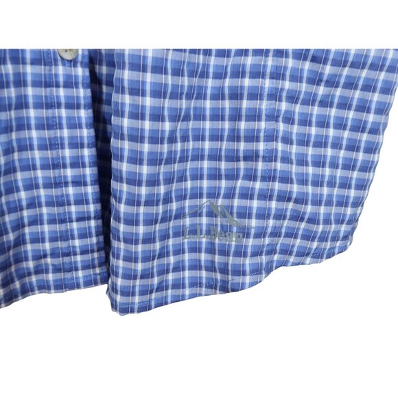LL BEAN Vented Outdoor Button Up Roll Sleeve Top XL Blue Plaid Fishing Hiking - Picture 6 of 9